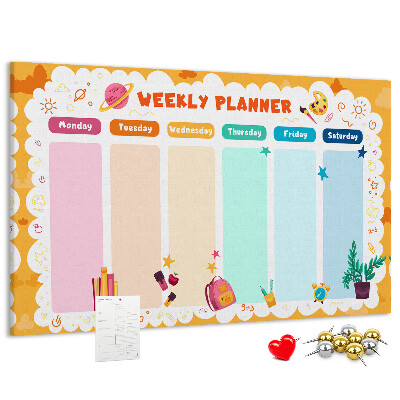 Panou din pluta Planificator săptămânal colorat cu teme școlare