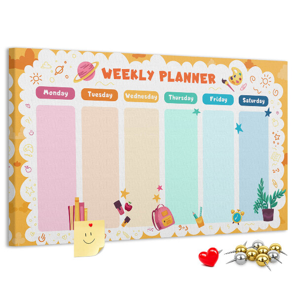 Panou din pluta Planificator săptămânal colorat cu teme școlare