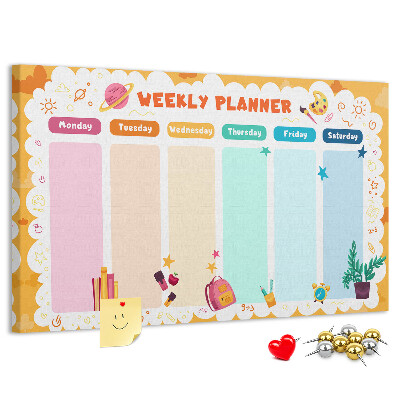 Panou din pluta Planificator săptămânal colorat cu teme școlare