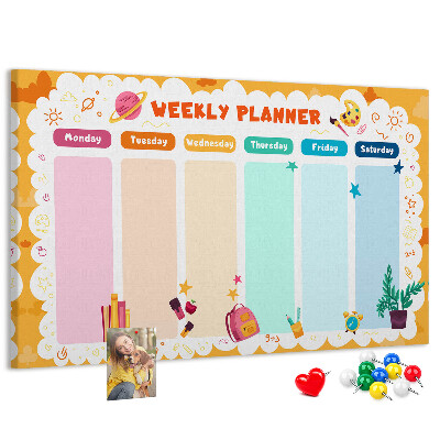 Panou din pluta Planificator săptămânal colorat cu teme școlare
