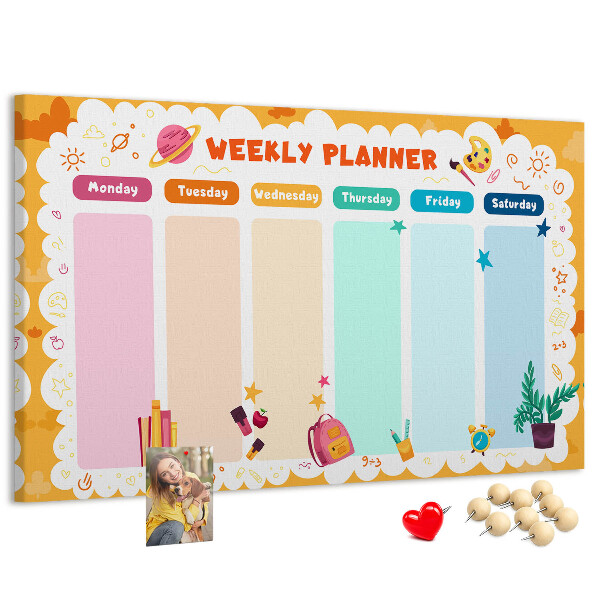Panou din pluta Planificator săptămânal colorat cu teme școlare