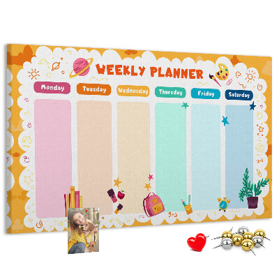 Panou din pluta Planificator săptămânal colorat cu teme școlare