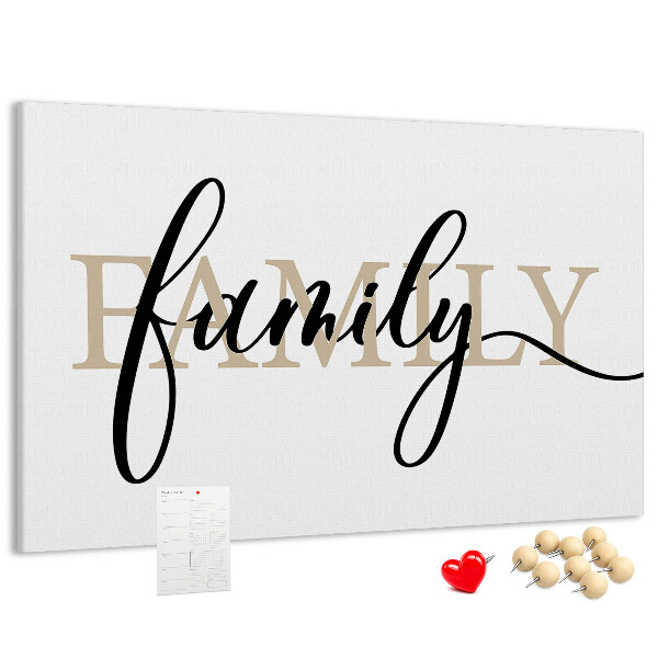 Panou de pluta Inscripție elegantă „familie” pe fundal alb