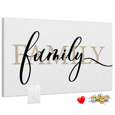 Panou de pluta Inscripție elegantă „familie” pe fundal alb