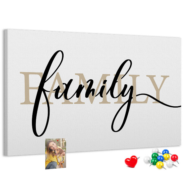Panou de pluta Inscripție elegantă „familie” pe fundal alb