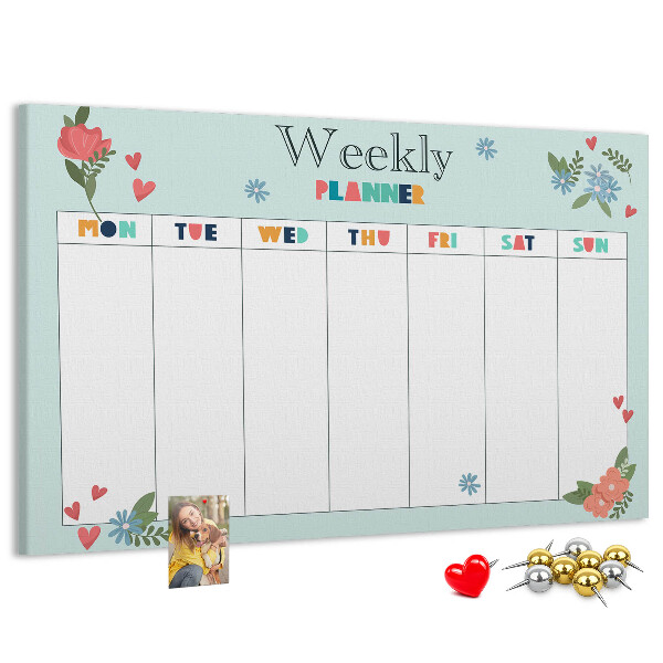Panou din pluta Planificator săptămânal floral cu detalii colorate