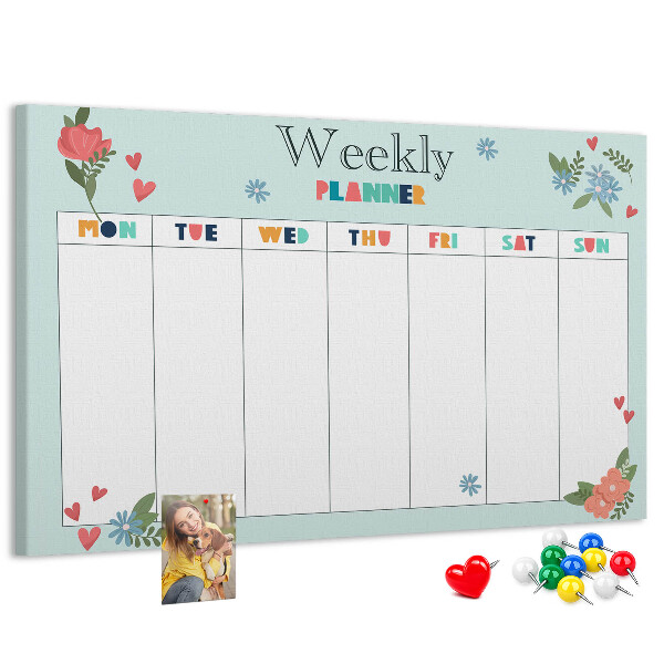Panou din pluta Planificator săptămânal floral cu detalii colorate