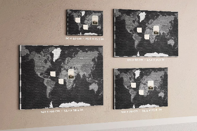 Panou de pluta Hartă neagră a lumii cu contururi de țări
