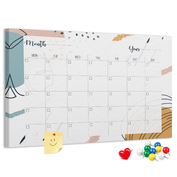 Panou din pluta Calendar colorat cu modele abstracte
