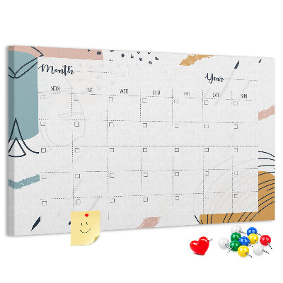 Panou din pluta Calendar colorat cu modele abstracte