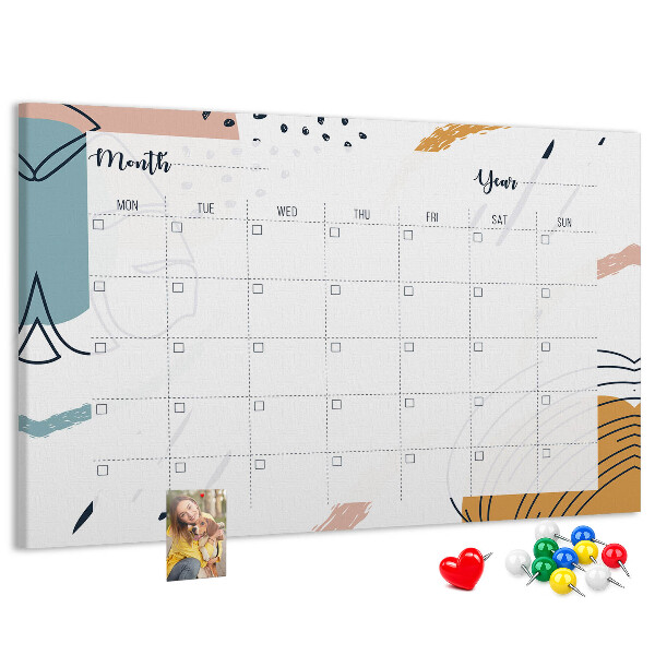 Panou din pluta Calendar colorat cu modele abstracte