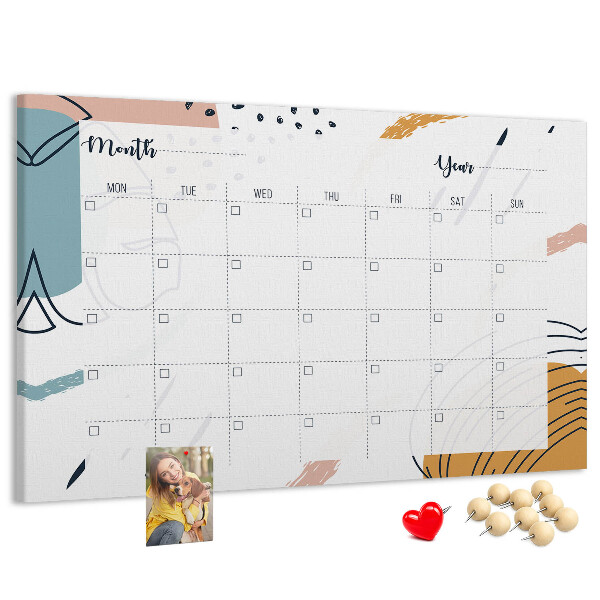 Panou din pluta Calendar colorat cu modele abstracte