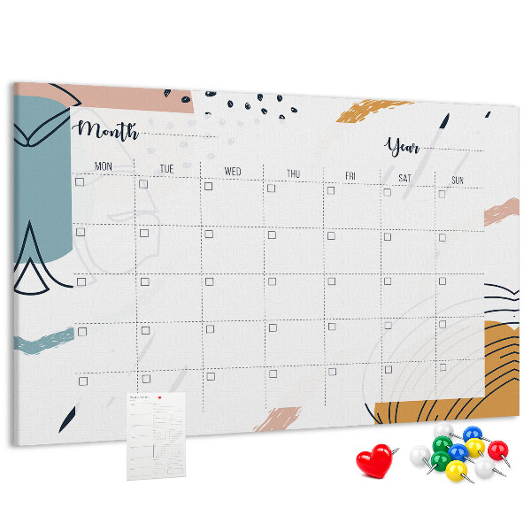 Panou din pluta Calendar colorat cu modele abstracte