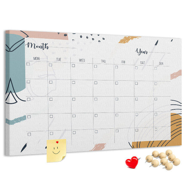 Panou din pluta Calendar colorat cu modele abstracte