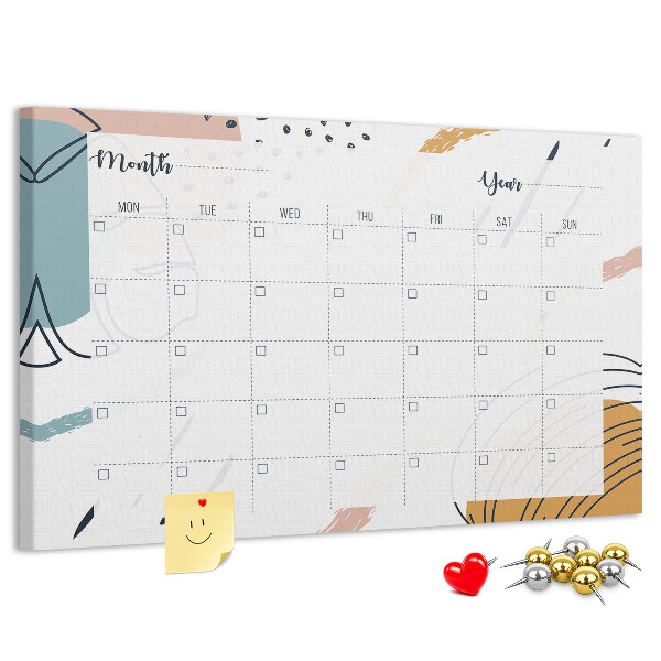 Panou din pluta Calendar colorat cu modele abstracte