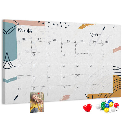 Panou din pluta Calendar colorat cu modele abstracte