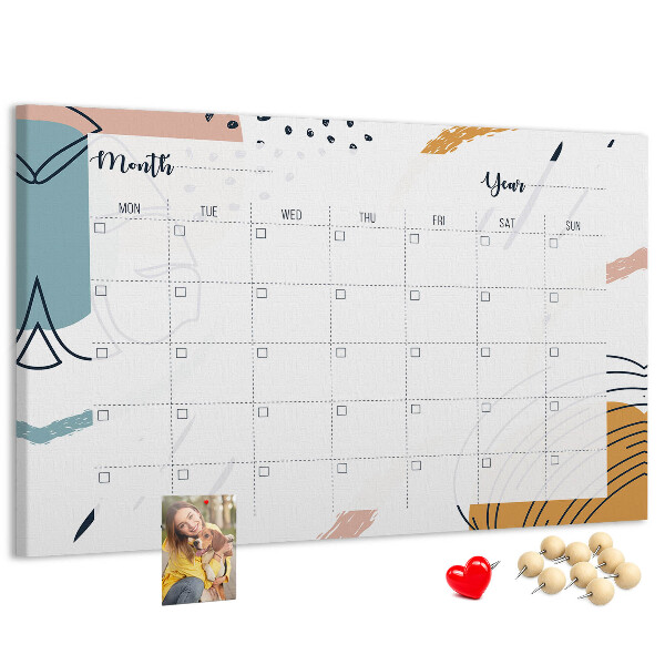 Panou din pluta Calendar colorat cu modele abstracte