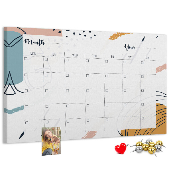 Panou din pluta Calendar colorat cu modele abstracte