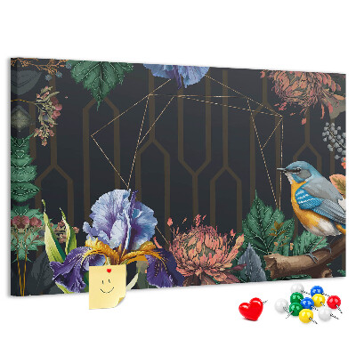 Panou de pluta Model floral cu o pasăre colorată