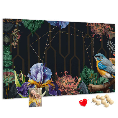 Panou de pluta Model floral cu o pasăre colorată