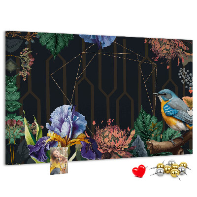 Panou de pluta Model floral cu o pasăre colorată
