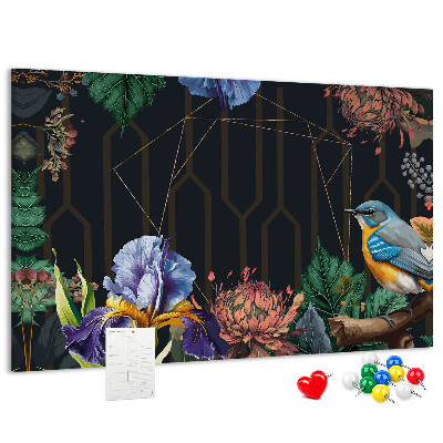 Panou de pluta Model floral cu o pasăre colorată