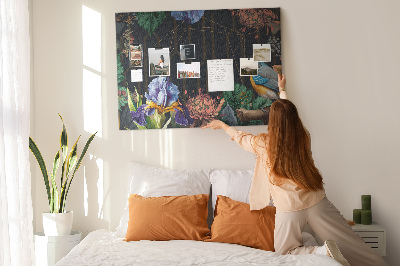 Panou de pluta Model floral cu o pasăre colorată