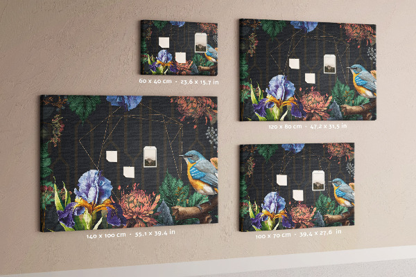 Panou de pluta Model floral cu o pasăre colorată
