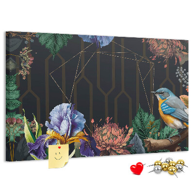 Panou de pluta Model floral cu o pasăre colorată
