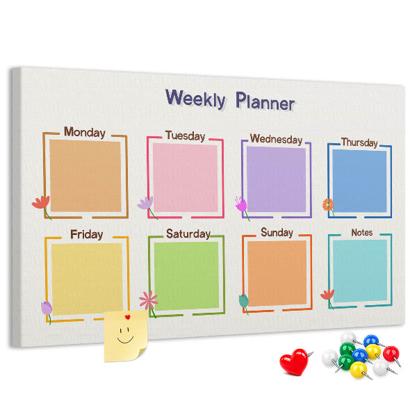 Panou din pluta Calendar săptămânal cu accente florale