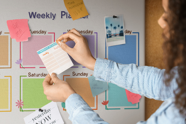 Panou din pluta Calendar săptămânal cu accente florale