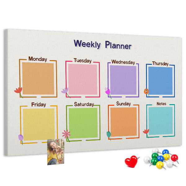 Panou din pluta Calendar săptămânal cu accente florale