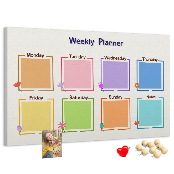 Panou din pluta Calendar săptămânal cu accente florale