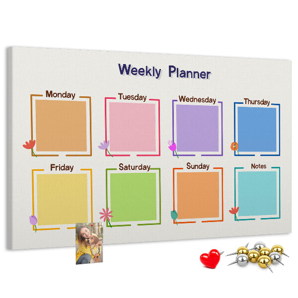 Panou din pluta Calendar săptămânal cu accente florale