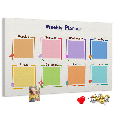 Panou din pluta Calendar săptămânal cu accente florale