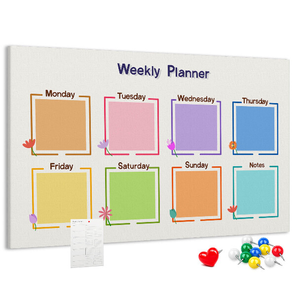 Panou din pluta Calendar săptămânal cu accente florale