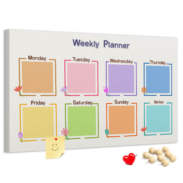 Panou din pluta Calendar săptămânal cu accente florale