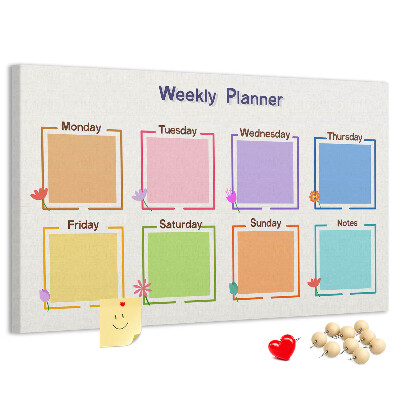 Panou din pluta Calendar săptămânal cu accente florale