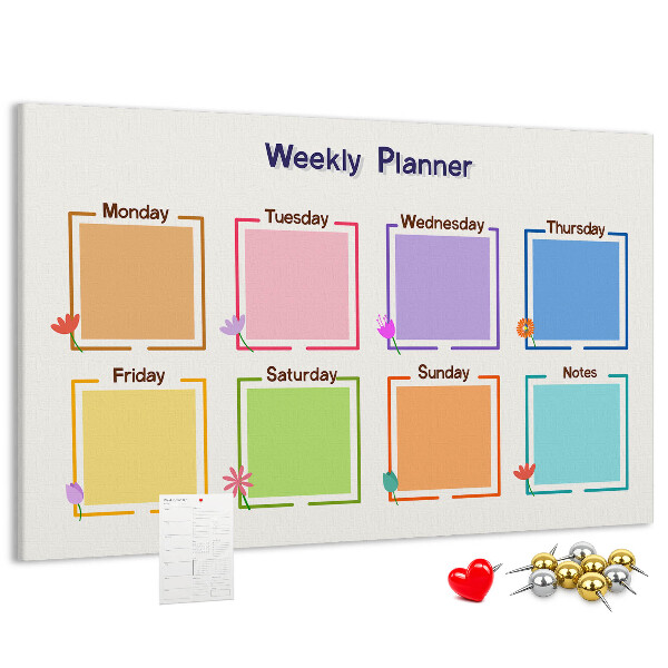 Panou din pluta Calendar săptămânal cu accente florale