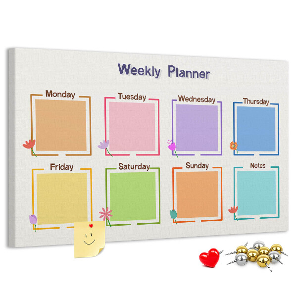 Panou din pluta Calendar săptămânal cu accente florale