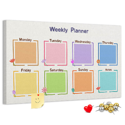 Panou din pluta Calendar săptămânal cu accente florale