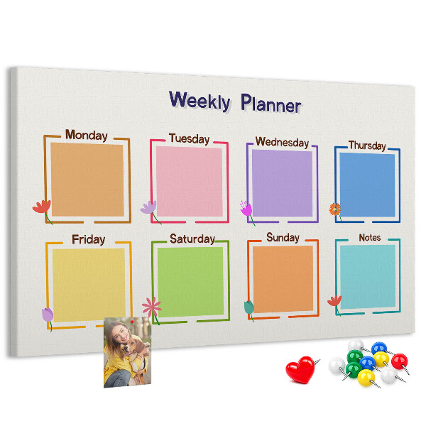 Panou din pluta Calendar săptămânal cu accente florale