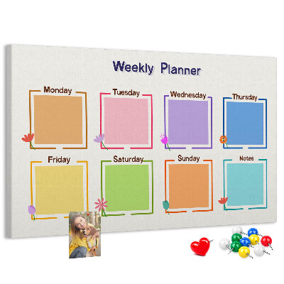 Panou din pluta Calendar săptămânal cu accente florale