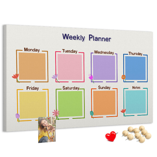 Panou din pluta Calendar săptămânal cu accente florale