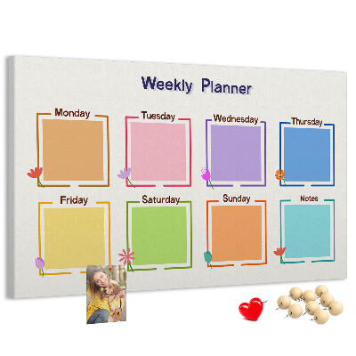 Panou din pluta Calendar săptămânal cu accente florale