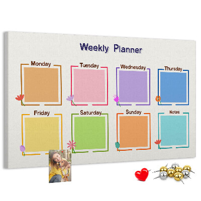 Panou din pluta Calendar săptămânal cu accente florale
