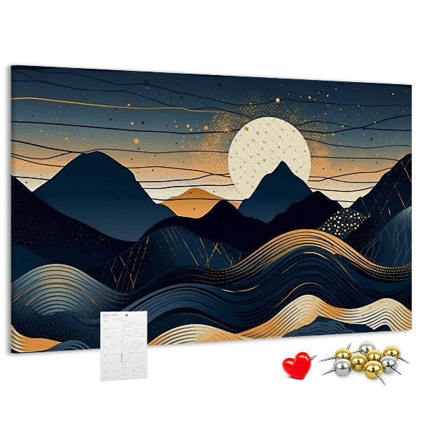 Panou de pluta Peisaj montan în lumina nopții.