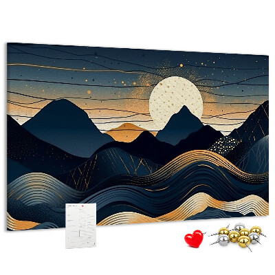 Panou de pluta Peisaj montan în lumina nopții.