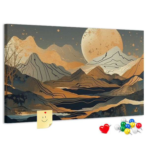 Panou din pluta Peisaj montan cu luna în fundal