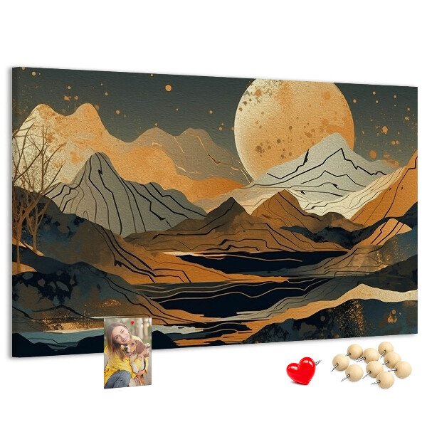 Panou din pluta Peisaj montan cu luna în fundal